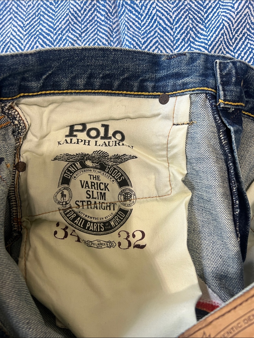 Polo by Ralph Lauren Distressed Blue Jeans with Striped Patchwork - Picture 5 of 5